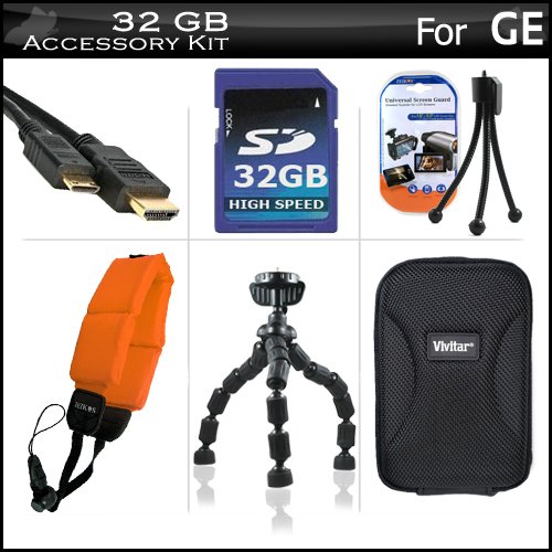 32GB-Accessories-Kit-For-GE-Active-DV1-GG-DV1-AB-DV1-CO-DV1-LG-DV1-LG-GE-DVX-WaterproofShockproof-1080P-Pocket-Video-Camera-Includes-32GB-High-Speed-SD-Memory-Card-Mini-HDMI-Cable-Hard-Case-FLOAT-STRA-0