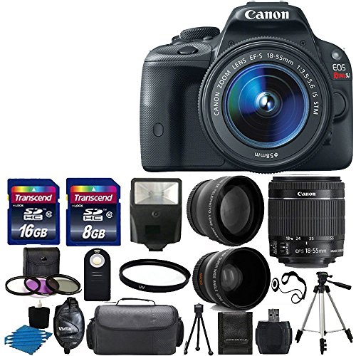 Canon-EOS-Rebel-SL1-180-MP-CMOS-Digital-SLR-Full-HD-1080-Video-Body-with-EF-S-18-55mm-IS-STM-Lens-With-58mm-2x-Professional-Lens-High-Definition-58mm-Wide-Angle-Lens-Auto-Flash-Uv-Filter-Kit-with-24GB-0