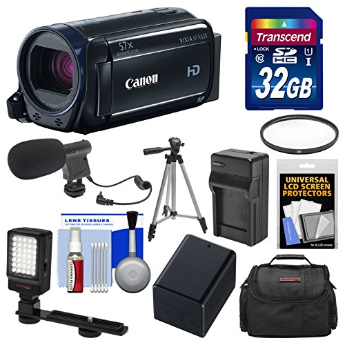 Canon-Vixia-HF-R600-1080p-HD-Video-Camcorder-Black-with-32GB-Card-Case-LED-Light-Microphone-Battery-Charger-Tripod-Kit-0