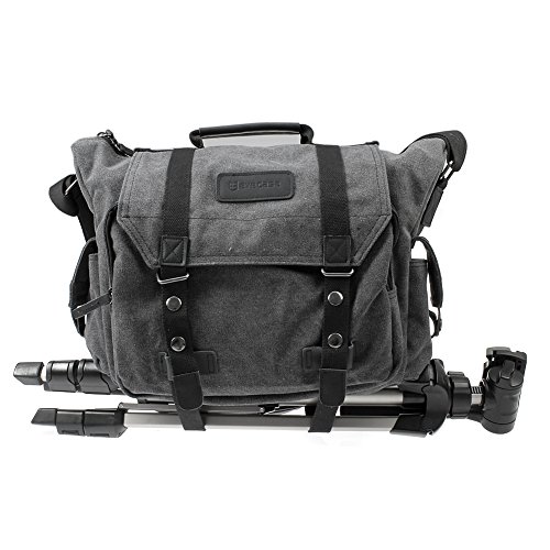 Evecase-Large-Canvas-Messenger-DSLR-Digital-Camera-Travel-Bag-wRain-Cover-TabletLaptop-Compartment-Removal-Padded-Insert-and-Shoulder-Strap-Black-0-3