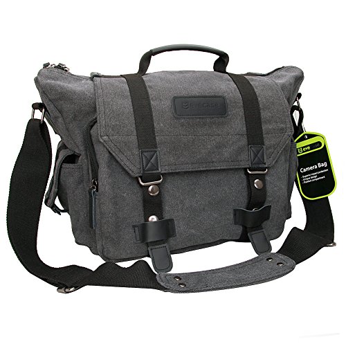 Evecase-Large-Canvas-Messenger-DSLR-Digital-Camera-Travel-Bag-wRain-Cover-TabletLaptop-Compartment-Removal-Padded-Insert-and-Shoulder-Strap-Black-0