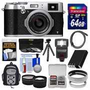 Fujifilm-X100T-Digital-Camera-Silver-with-64GB-Card-Backpack-Flash-Battery-Tripod-TeleWide-Lenses-Kit-0