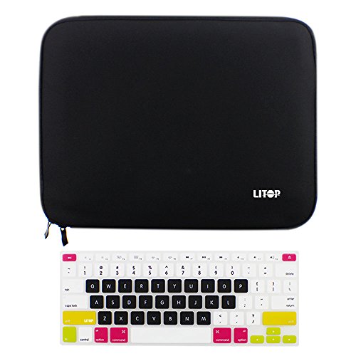 Litop-2-in-1-High-Quality-and-Soft-Black-Neoprene-Zipper-Sleeve-Bag-Cover-Case-plus-Silicon-Black-Candy-Keyboard-Skin-Keyboard-Cover-Protector-for-Apple-All-13-Inch-Macbook-Pro-Laptop-0