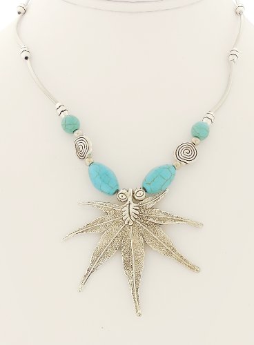 Necklace-Turquoise-Beads-and-Tibetan-Silver-Leaf-Necklace-0-0