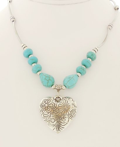 Necklace-Turquoise-and-Tibetan-Silver-Floral-Heart-0-0