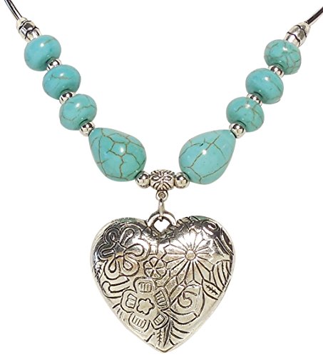 Necklace-Turquoise-and-Tibetan-Silver-Floral-Heart-0