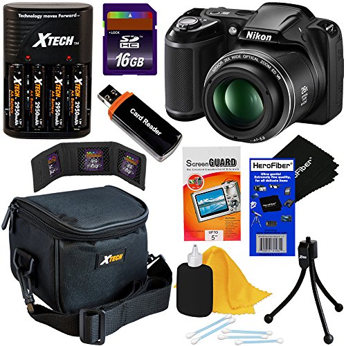 Nikon-COOLPIX-L330-202-MP-Digital-Camera-with-26x-Zoom-NIKKOR-Lens-Full-HD-720p-Video-Recording-Black-Import-4-AA-Batteries-with-Charger-8pc-Bundle-16GB-Accessory-Kit-w-HeroFiber-Ultra-Gentle-Cleaning-0