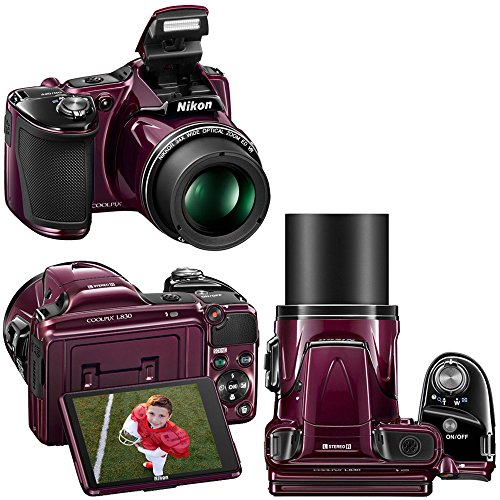 Nikon-COOLPIX-L830-16-MP-CMOS-Digital-Camera-with-34x-Zoom-NIKKOR-Lens-HD-Video-Tiltable-3-LCD-Plum-Import-4-AA-High-Capacity-Batteries-with-Quick-Charger-10pc-Bundle-32GB-Deluxe-Accessory-Kit-w-HeroF-0-0