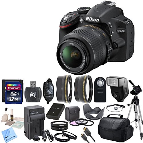 Nikon-D3200-242-MP-CMOS-Digital-SLR-with-18-55mm-f35-56-AF-S-DX-VR-NIKKOR-Zoom-Lens-CS-Premium-Package-Includes-Transcend-32GB-SDHC-Memory-Card-SD-Card-Reader-Memory-Card-Wallet-SLR-Hand-Strap-Lens-Ca-0