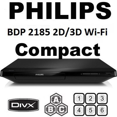 PHILIPS-BDP-2185-Wi-Fi-2D3D-Multi-Region-MultiZone-All-Region-Blu-Ray-DVD-Disc-Player-1-HDMI-1-COAX-1-RCA-VIDEO-1-ETHERNET-CONNECTIONS-6Feet-HDMI-Cable-Compact-Size-12W-x-2H-x-8D-0