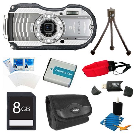 Pentax-Optio-WG-4-Silver-16-MP-Digital-Camera-Silver-Premiere-Bundle-Includes-8GB-Memory-Card-Reader-Battery-Case-Tripod-Floating-Wrist-Strap-Screen-Protectors-Lens-Cleaning-Kit-0