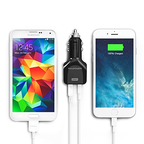 RAVPower-24W-48A-iSmart-Dual-USB-Port-Car-Charger-for-iPhone-iPad-iPod-Samsung-Galaxy-Kindle-LG-Nexus-Motorola-Blackberry-Nook-HTC-One-Bluetooth-Speakers-and-External-Batteries-and-More-Black-0-0