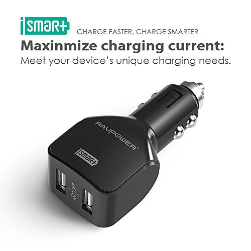 RAVPower-24W-48A-iSmart-Dual-USB-Port-Car-Charger-for-iPhone-iPad-iPod-Samsung-Galaxy-Kindle-LG-Nexus-Motorola-Blackberry-Nook-HTC-One-Bluetooth-Speakers-and-External-Batteries-and-More-Black-0-1