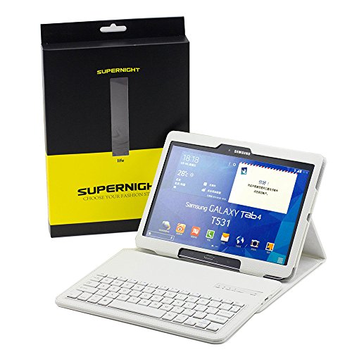 SUPERNIGHT-Samsung-Galaxy-Tab-4-101-Case-with-Keyboard-Ultra-Slim-Detachable-Bluetooth-Keyboard-Portfolio-Leather-Case-Cover-for-Samsung-Tab-4-101-Inch-T530-T531-T535-Tablet-White-Color-0-6