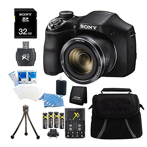 Sony-DSCH300B-Digital-Camera-Black-Bundle-with-High-Speed-32GB-Card-Rechargeable-AA-Batteries-and-ACDC-Charger-SD-Card-Reader-Table-Top-Tripod-LCD-Screen-Protectors-Padded-Case-Memory-Wallet-More-0