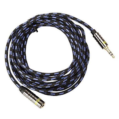 iKross-10-Feet-Braided-Sleeve-jacket-35mm-Male-To-35mm-Female-Extension-Stereo-Audio-Cable-Black-Blue-for-iPhone-iPod-Smartphone-Tablets-and-MP3-Players-0-2