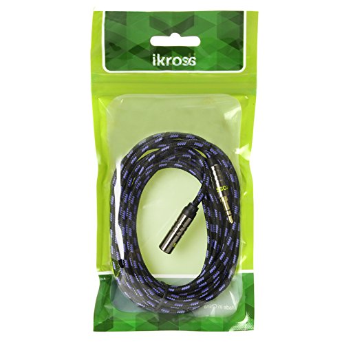 iKross-10-Feet-Braided-Sleeve-jacket-35mm-Male-To-35mm-Female-Extension-Stereo-Audio-Cable-Black-Blue-for-iPhone-iPod-Smartphone-Tablets-and-MP3-Players-0-3