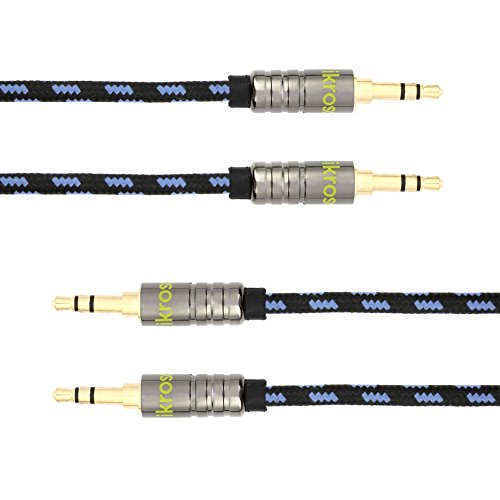 iKross-2-Pack-3ft-35mm-Jack-Braided-Sleeve-jacket-Stereo-Auxiliary-Aux-Audio-Cable-for-LG-G-Flex-2-Optimus-F60-Tribute-Transpyre-G3-Vigor-G-Vista-G3-and-more-Cellphone-Smartphone-Black-Blue-0