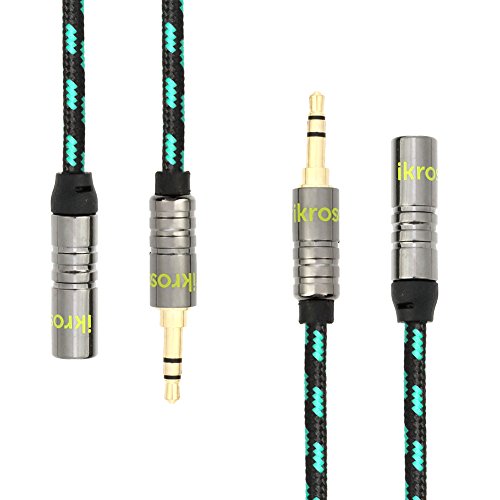 iKross-2-Pack-6-Feet-Braided-Sleeve-jacket-35mm-Male-To-35mm-Female-Extension-Stereo-Audio-Cable-Black-Green-for-iPhone-iPod-Smartphone-Cellphone-Tablets-and-MP3-Players-0