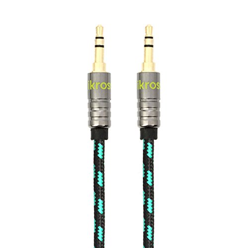 iKross-3-Feet-35mm-AUX-Jack-Tangled-Free-Braided-Sleeve-jacket-Stereo-Auxiliary-Aux-Audio-Stereo-Cable-Black-Green-0