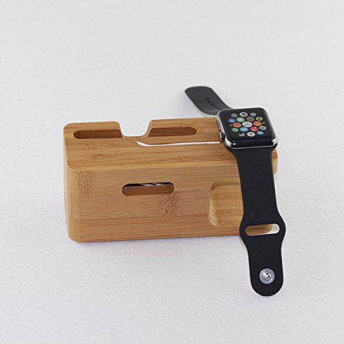 Blimark-Smartphone-AppleAndroid-Apple-Watch-Dual-StandiWatch-Bamboo-Wood-Charging-Stand-Bracket-Docking-Station-Stock-Cradle-HolderFits-All-iPhone-Models-and-Both-38mm-and-42mm-Sizes-of-2015-Watch-Mod-0-2