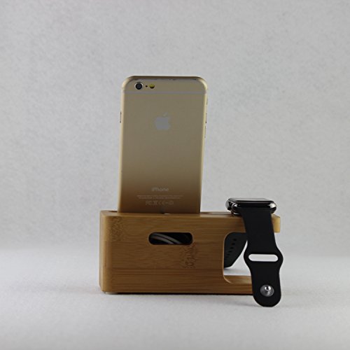 Blimark-Smartphone-AppleAndroid-Apple-Watch-Dual-StandiWatch-Bamboo-Wood-Charging-Stand-Bracket-Docking-Station-Stock-Cradle-HolderFits-All-iPhone-Models-and-Both-38mm-and-42mm-Sizes-of-2015-Watch-Mod-0-4