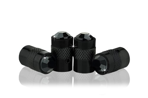 Bling-Anti-Theft-Locking-System-BlackBK-BD-Crystal-Metal-Black-Tire-Rim-Valve-Stem-Cap-0