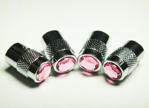 Bling-Anti-Theft-Locking-System-Pink-Diamond-Rhinestone-Metal-Chrome-Tire-Rim-Valve-Stem-Cap-VC-PKD-0