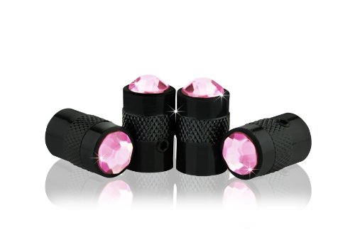 Bling-Anti-Theft-Locking-System-PinkPN-BD-Crystal-Metal-Black-Tire-Rim-Valve-Stem-Cap-0