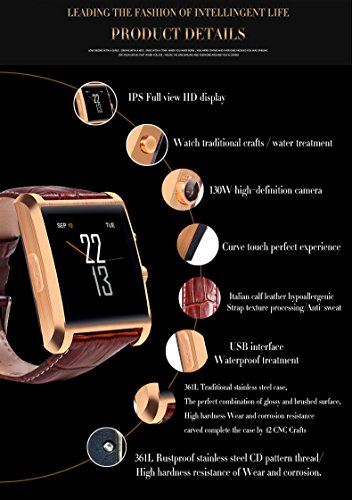 LEMFO-Bluetooth-Smart-Watch-Waterproof-Wrist-Phone-Mate-Smartwartch-for-Android-and-IOS-Cell-Phones-With-Camera-IPS-Screen-360mAh-Battery-Leather-Strap-Gold-0-6