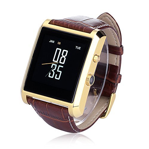 LEMFO-Bluetooth-Smart-Watch-Waterproof-Wrist-Phone-Mate-Smartwartch-for-Android-and-IOS-Cell-Phones-With-Camera-IPS-Screen-360mAh-Battery-Leather-Strap-Gold-0