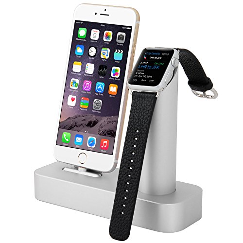 Premium-2-in-1-Apple-Watch-Stand-iPhone-Stand-Charging-Dock-Solid-Aluminum-Body-Desk-Charging-Station-Apple-Watch-Charging-Stand-Cradle-Holder-for-Apple-iWatch-38mm42mm-Comfortable-Viewing-Angle-Charg-0