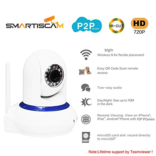 Smartiscam-Megapixel-Wireless-720P-HD-Wi-Fi-IP-Camera-QR-Code-Scan-Smartphone-WPS-Easy-Setup-Home-Remote-Surveillance-Monitoring-System-with-Two-way-Talk-30ft-Night-Vision-APP-Smooth-PT-Control-white-0-0