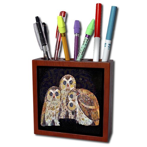 ph1283261-Taiche-Acrylic-Painting-Owls-Three-Owls-Three-owls-painted-in-an-art-nouveau-style-with-quirky-poses-Tile-Pen-Holders-5-inch-tile-pen-holder-0