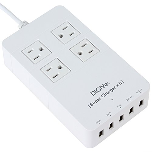 DiGiYes-US-Patch-Board-Power-Plug-Super-Charger-5V-8A-40W-5-USB-Port-Charger-Electrical-4-AC-Power-Sockets-Multi-outlets-Charging-Station-Built-in-4-Surge-Protected-Outlets-Power-Strip-Power-Extension-0-0