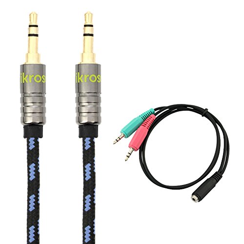 iKross-6ft-35mm-Jack-jacket-Stereo-Auxiliary-Aux-Audio-Cable-35mm-Plug-to-Dual-Micaudio-35mm-Smartphone-Headset-to-PC-Adapter-for-iPhone-iPod-Smartphone-Cellphone-Tablets-BlackBlue-0