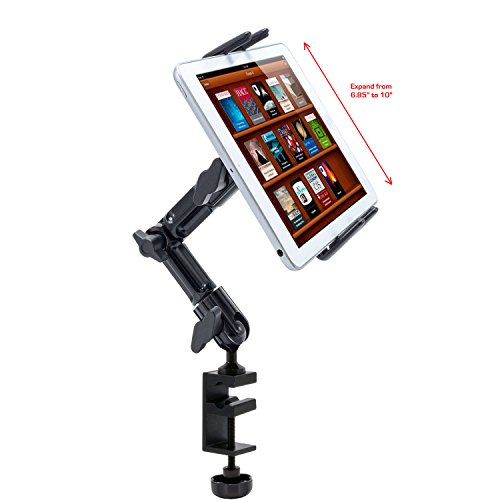 ChargerCity-Heavy-Duty-4-WAY-Multi-Adjustable-Joint-Aluminum-Alloy-PoleBar-Clamp-Mount-for-Podium-Orchestra-Music-Mic-Microphone-Stand-with-Universal-Spring-Loaded-Tablet-holder-compatible-w-Apple-iPa-0-2