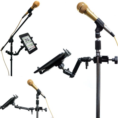 ChargerCity-Heavy-Duty-4-WAY-Multi-Adjustable-Joint-Aluminum-Alloy-PoleBar-Clamp-Mount-for-Podium-Orchestra-Music-Mic-Microphone-Stand-with-Universal-Spring-Loaded-Tablet-holder-compatible-w-Apple-iPa-0